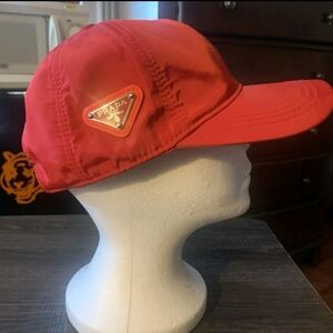 Authentic Prada Red Nylon Baseball Hat